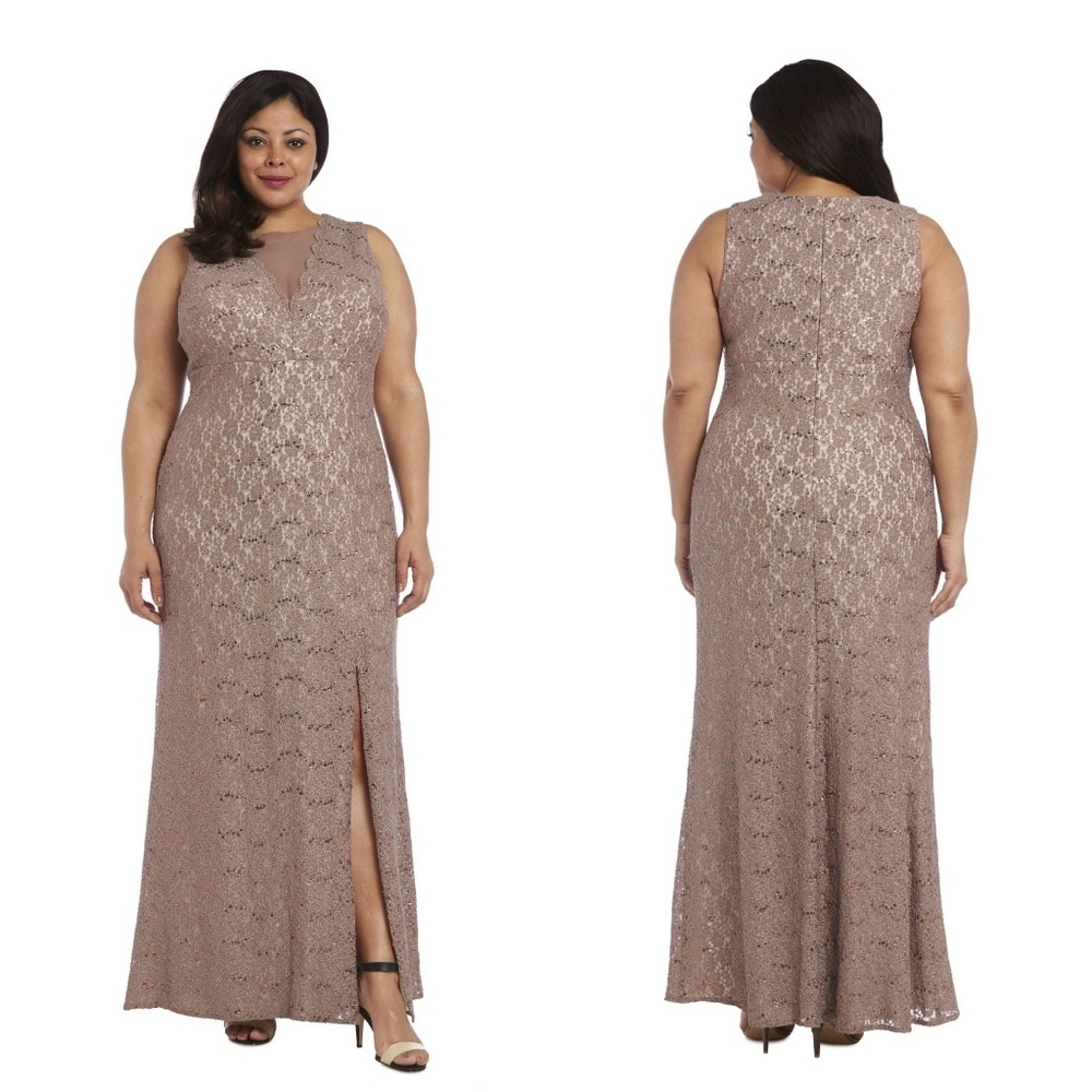 NIGHTWAY SEQUIN LACE ILLUSION V-NECK GOWN